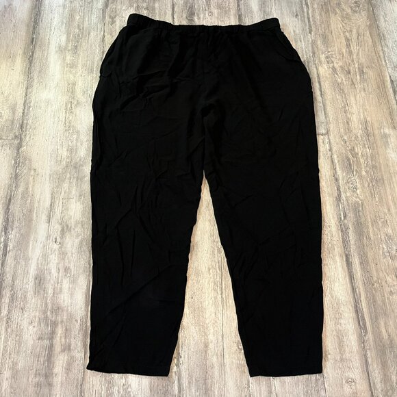 Eileen Fisher 100% Silk Black Pants, Tapered Pull-On Style, Size Large - Picture 3 of 8